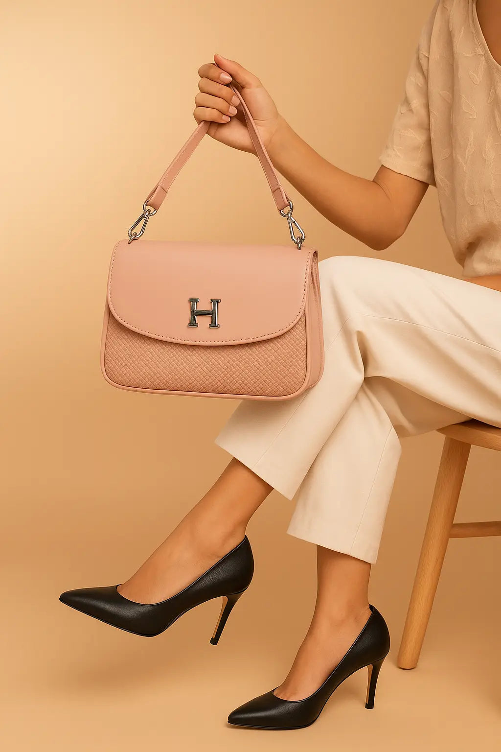 Luxury Crossbody Bag with H Logo - Premium Shoulder Handbag