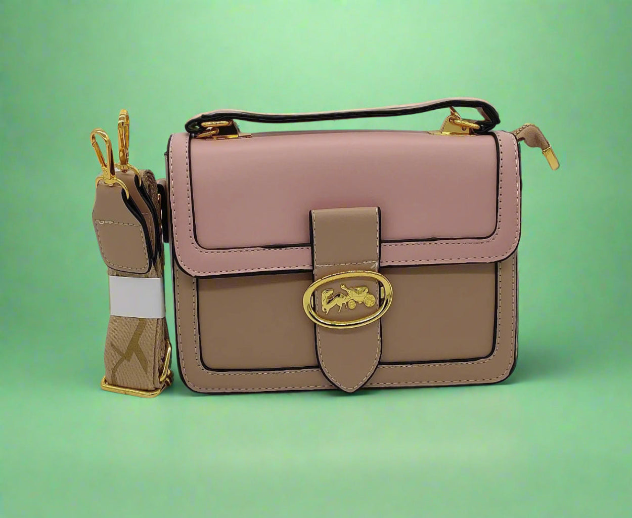 Luxury Two-Tone Leather Handbag - Designer Top Handle Bag with Gold Hardware