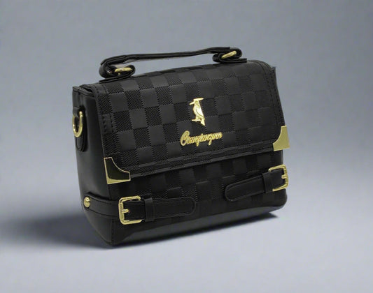 Checkered Crossbody Handbag - Luxury Designer Style with Gold Hardware