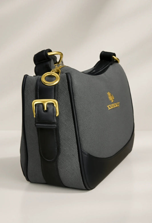 Black Crossbody Handbag - Premium Leather Satchel with Gold Hardware