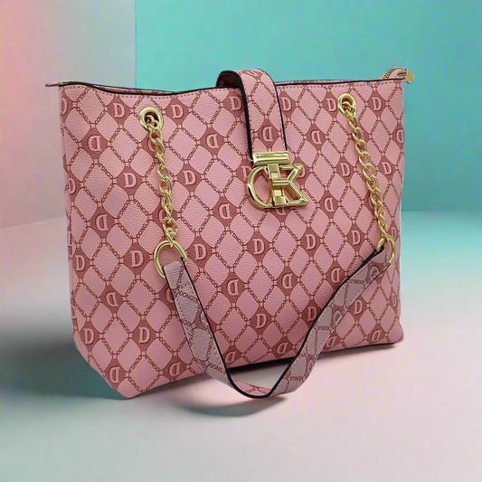 Luxury Pink Designer Handbag with Gold Chain - Premium Quilted Tote Bag