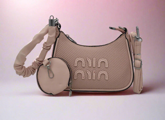 Premium Pink Leather Handbag Set with Matching Accessories - Designer Shoulder Bag