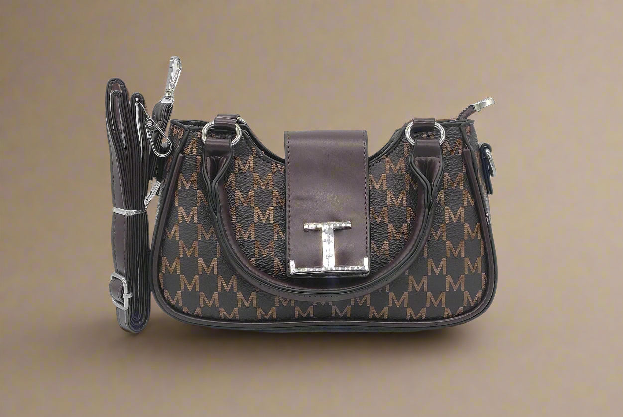 Designer Brown Monogram Handbag - Premium Leather Crossbody Bag with Adjustable Strap