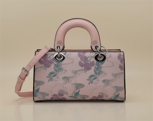Pink Floral Handbag - Designer Top Handle Bag with Shoulder Strap | Women's Fashion Purse