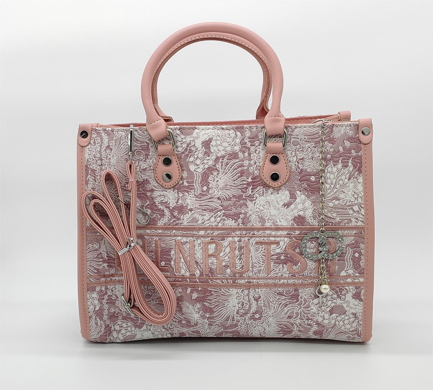 Luxury Brown Leather Handbag with Golden Dragon Pattern - Designer Tote Bag with Shoulder Strap