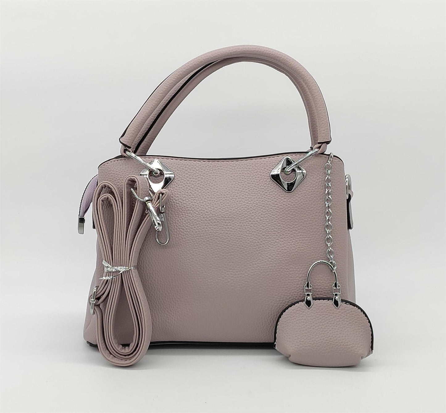 Premium Black Leather Handbag with Silver Hardware & Detachable Strap