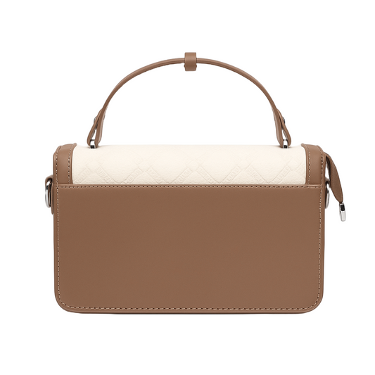Premium Leather Top Handle Handbag - Elegant Two-Tone Designer Bag