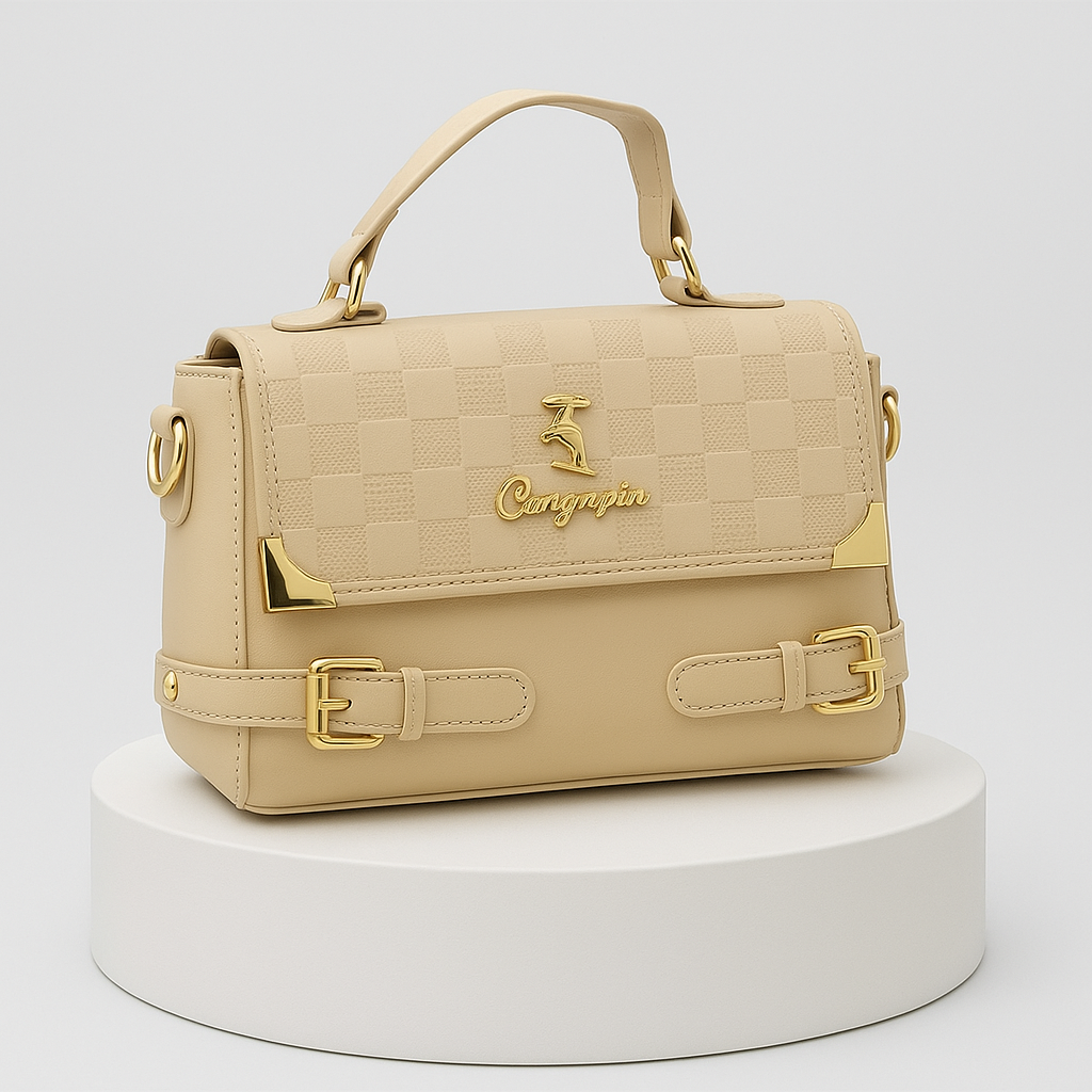 Checkered Crossbody Handbag - Luxury Designer Style with Gold Hardware