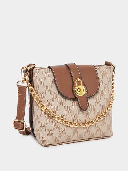 Premium Quilted Crossbody Bag - Beige Chain Shoulder Handbag