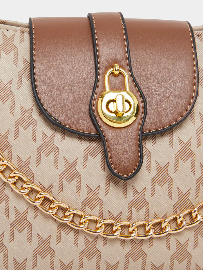 Premium Quilted Crossbody Bag - Beige Chain Shoulder Handbag