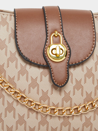 Premium Quilted Crossbody Bag - Beige Chain Shoulder Handbag