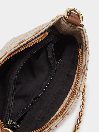 Premium Quilted Crossbody Bag - Beige Chain Shoulder Handbag