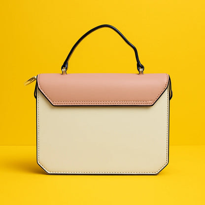 Two-Tone Leather Handbag - Pink & Cream Crossbody Bag with Adjustable Strap