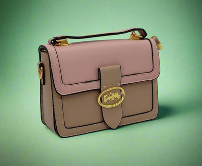 Luxury Two-Tone Leather Handbag - Designer Top Handle Bag with Gold Hardware