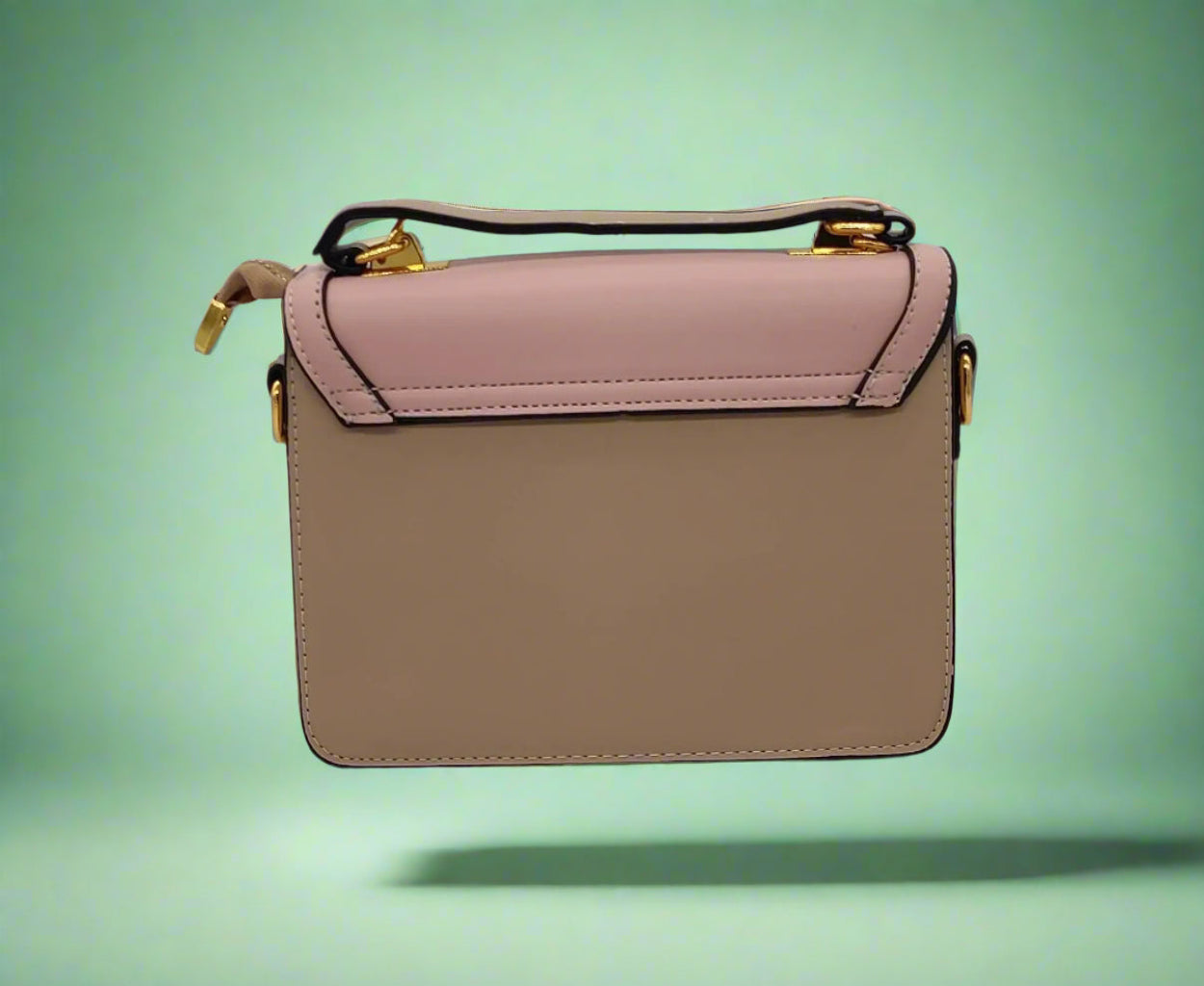 Luxury Two-Tone Leather Handbag - Designer Top Handle Bag with Gold Hardware