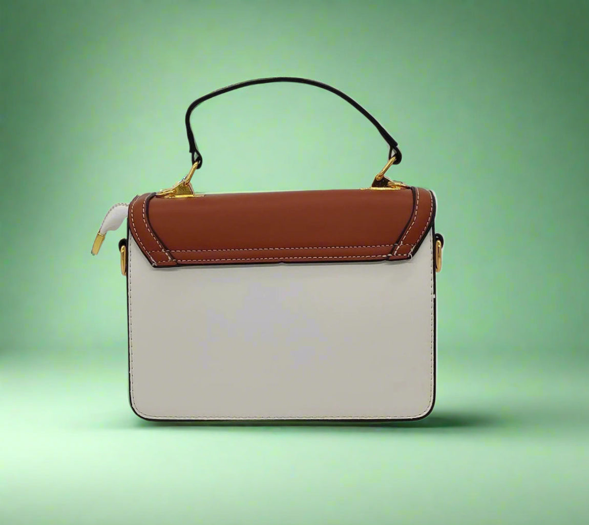 Luxury Two-Tone Leather Handbag - Designer Top Handle Bag with Gold Hardware