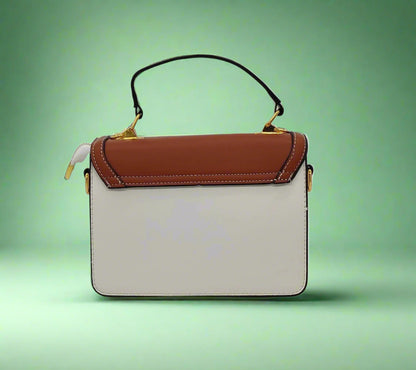 Luxury Two-Tone Leather Handbag - Designer Top Handle Bag with Gold Hardware