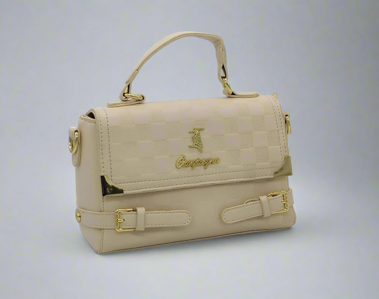 Checkered Crossbody Handbag - Luxury Designer Style with Gold Hardware