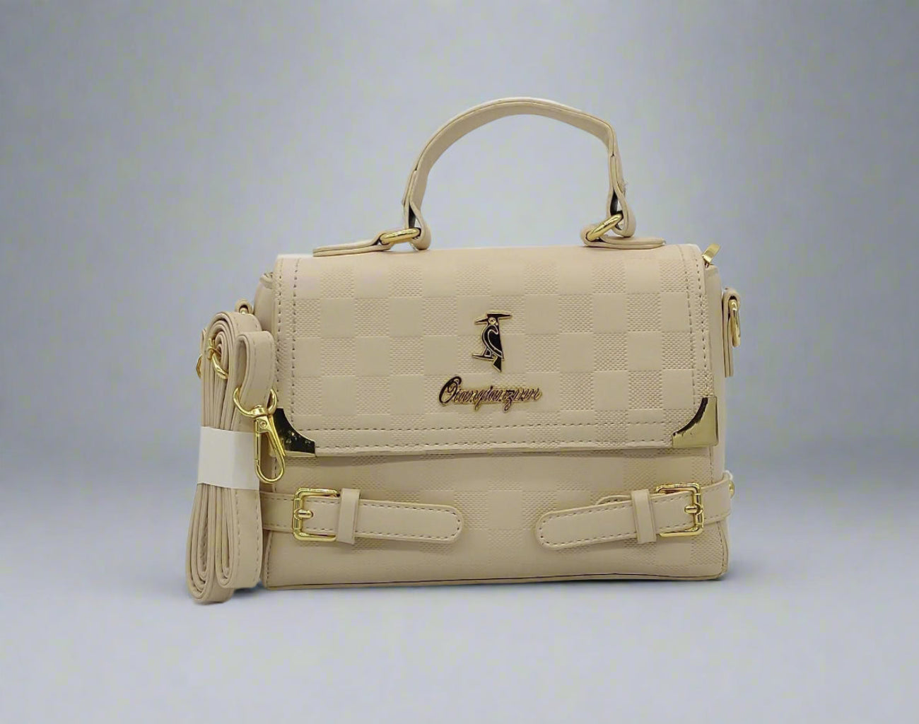 Checkered Crossbody Handbag - Luxury Designer Style with Gold Hardware