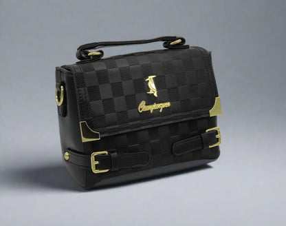 Checkered Crossbody Handbag - Luxury Designer Style with Gold Hardware