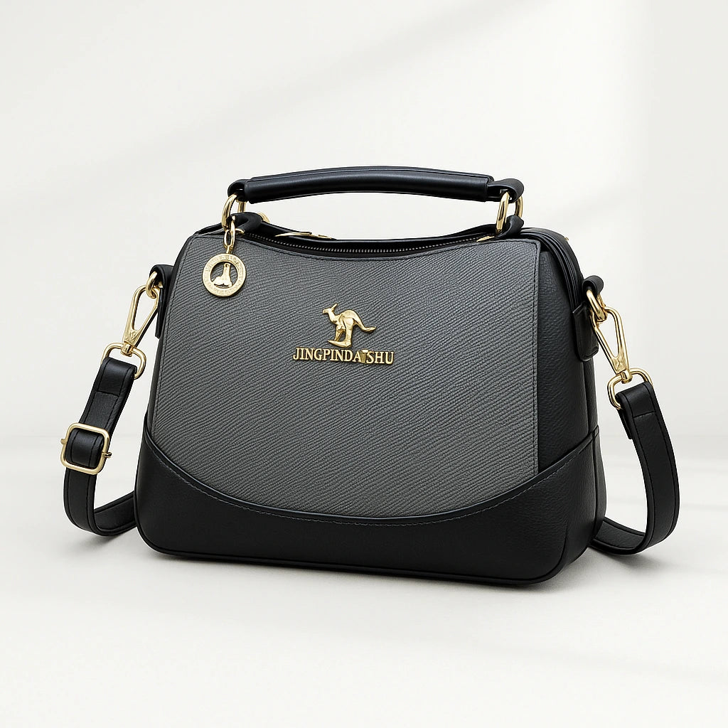 Black Crossbody Handbag - Premium Leather Satchel with Gold Hardware
