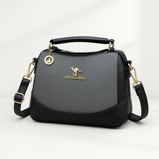 Black Crossbody Handbag - Premium Leather Satchel with Gold Hardware
