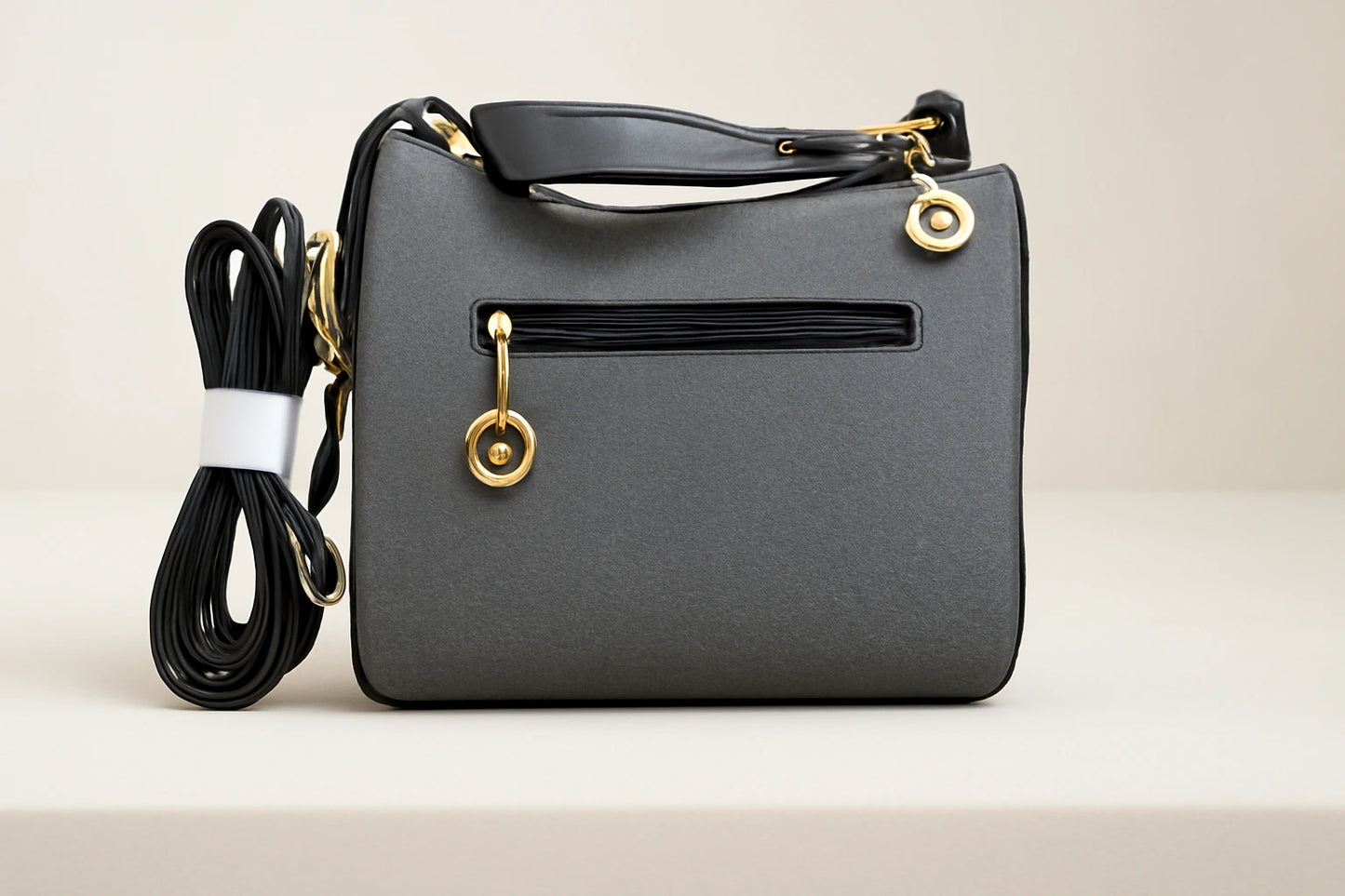 Black Crossbody Handbag - Premium Leather Satchel with Gold Hardware