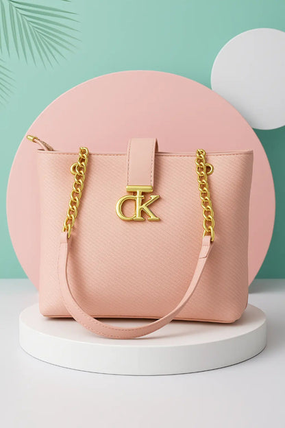 Pink Saffiano Leather Chain Handbag - Designer Tote Bag with Gold Hardware