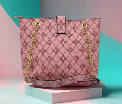 Luxury Pink Designer Handbag with Gold Chain - Premium Quilted Tote Bag