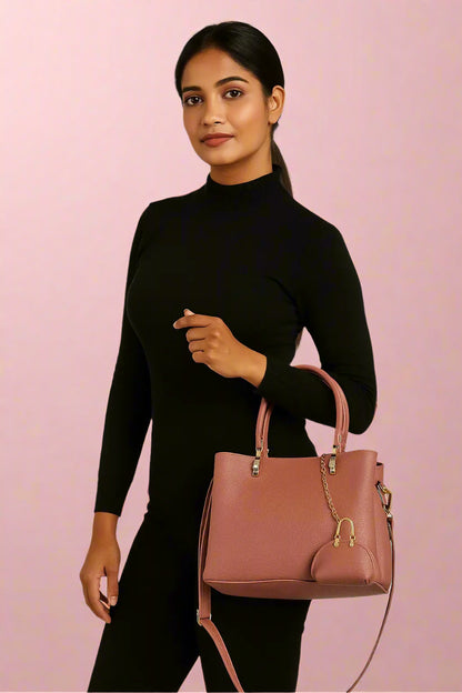 Premium  Leather Handbag Set with Matching Purse & Strap - Women's Designer Tote Bag
