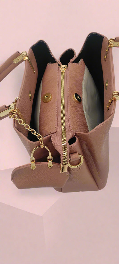 Premium  Leather Handbag Set with Matching Purse & Strap - Women's Designer Tote Bag