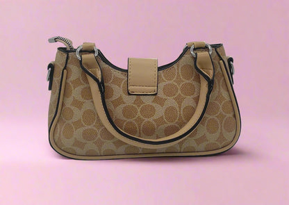 Designer Signature Pattern Handbag - Luxury Canvas Tote with Leather Trim & Adjustable Strap