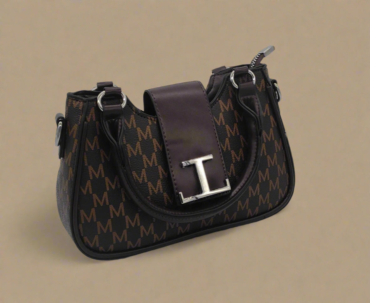 Designer Brown Monogram Handbag - Premium Leather Crossbody Bag with Adjustable Strap