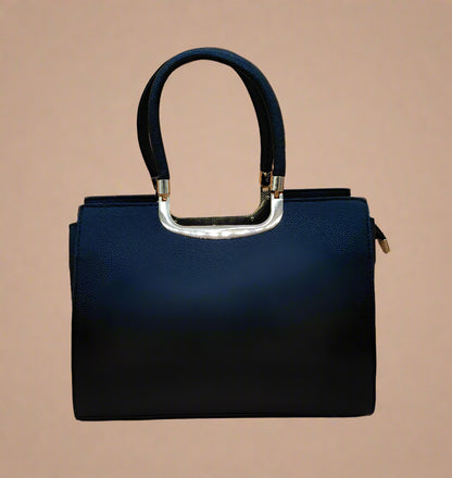 BLACK Structured Handbag with Gold Hardware - Premium Leather Tote Bag