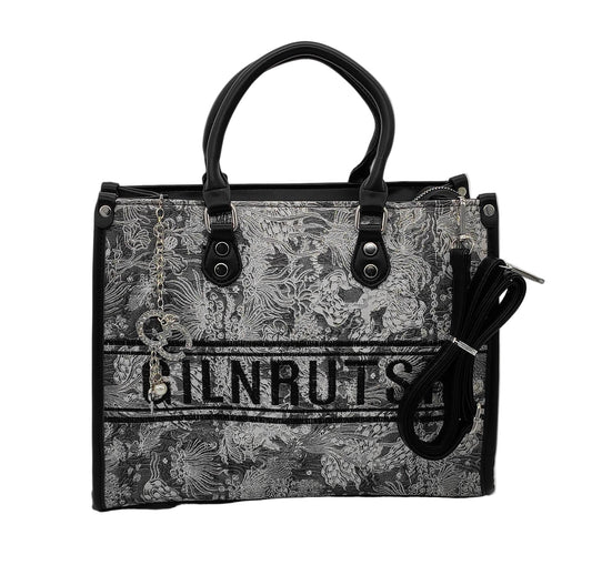 Luxury Brown Leather Handbag with Golden Dragon Pattern - Designer Tote Bag with Shoulder Strap