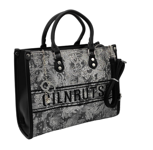 Luxury Brown Leather Handbag with Golden Dragon Pattern - Designer Tote Bag with Shoulder Strap