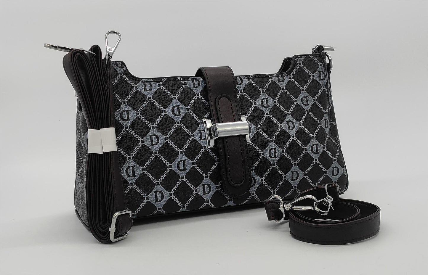 Designer Monogram Crossbody Bag -  Leather Shoulder Bag with Adjustable Strap