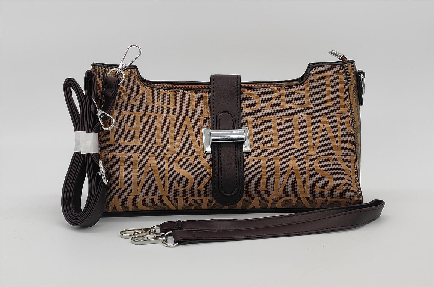 Designer Monogram Crossbody Bag - Beige Canvas Shoulder Bag with Adjustable Strap