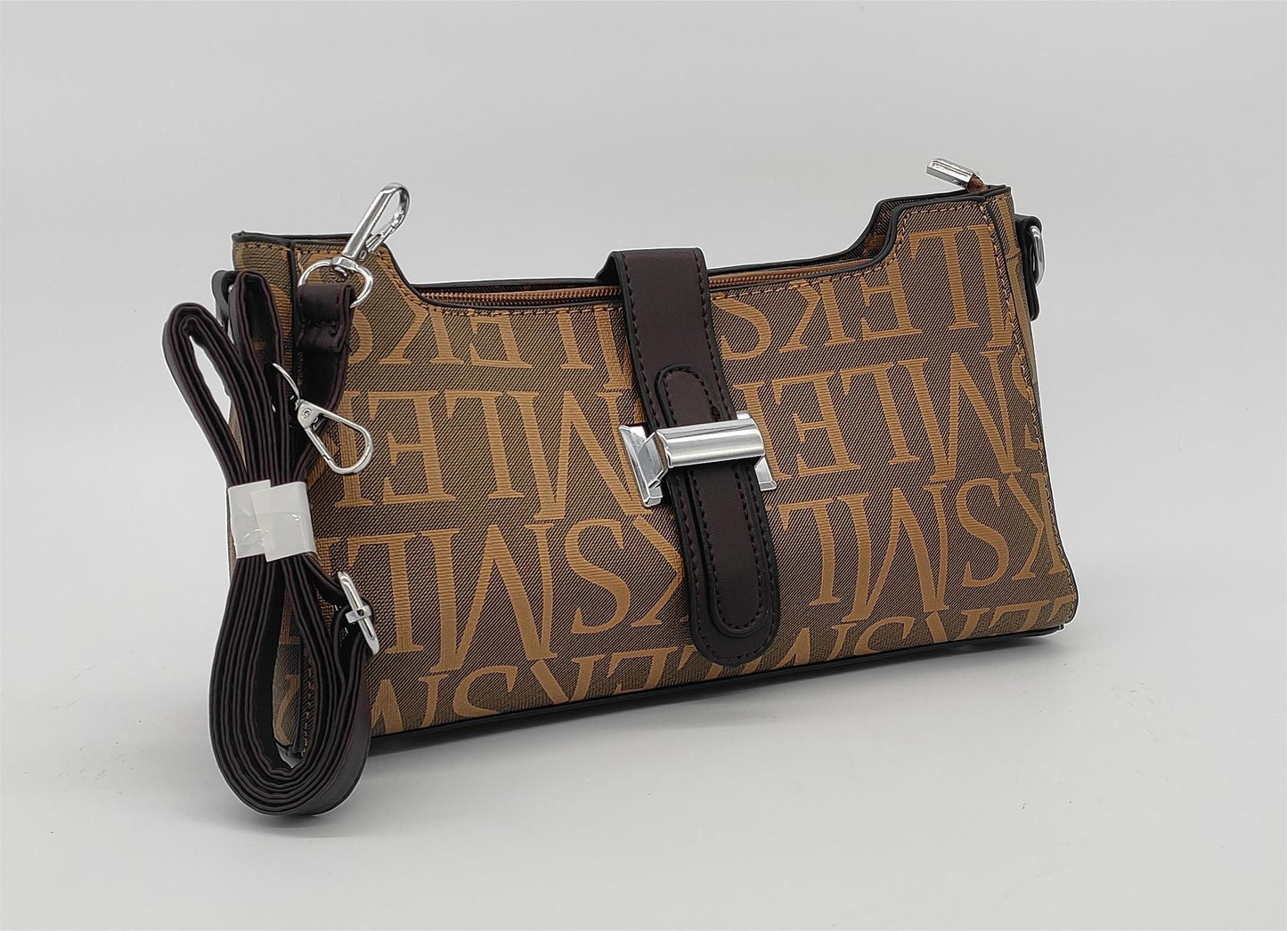 Designer Monogram Crossbody Bag - Beige Canvas Shoulder Bag with Adjustable Strap