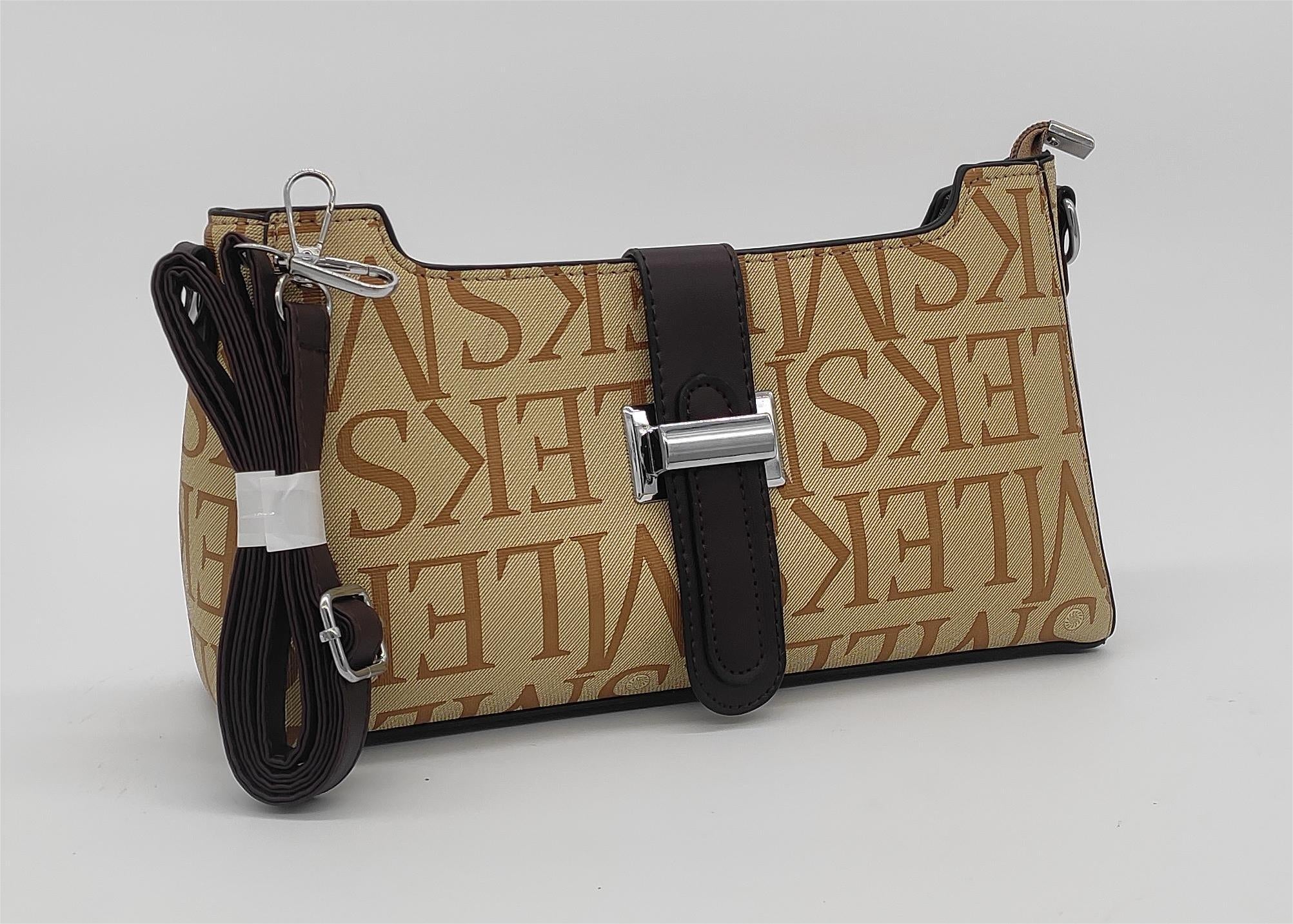 Designer Monogram Crossbody Bag - Beige Canvas Shoulder Bag with Adjustable Strap