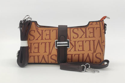 Designer Monogram Crossbody Bag - Beige Canvas Shoulder Bag with Adjustable Strap