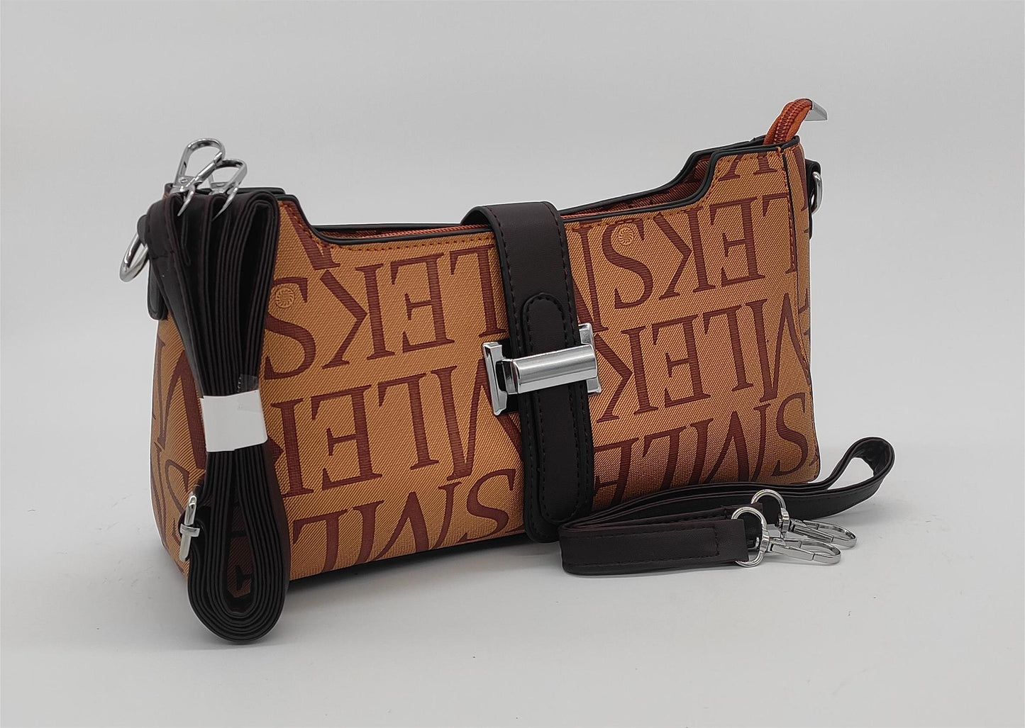 Designer Monogram Crossbody Bag - Beige Canvas Shoulder Bag with Adjustable Strap