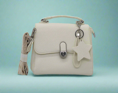Elegant White Leather Handbag with Crossbody Strap - Premium Women's Shoulder Bag