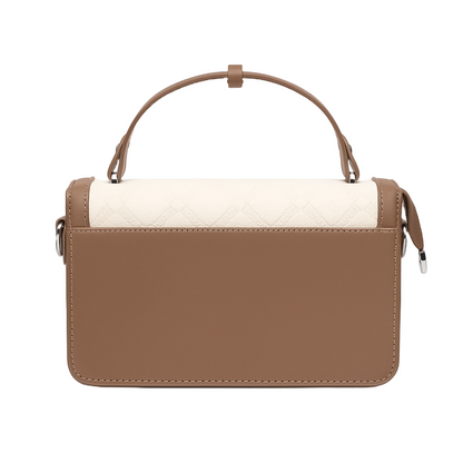 Premium Leather Top Handle Handbag - Elegant Two-Tone Designer Bag