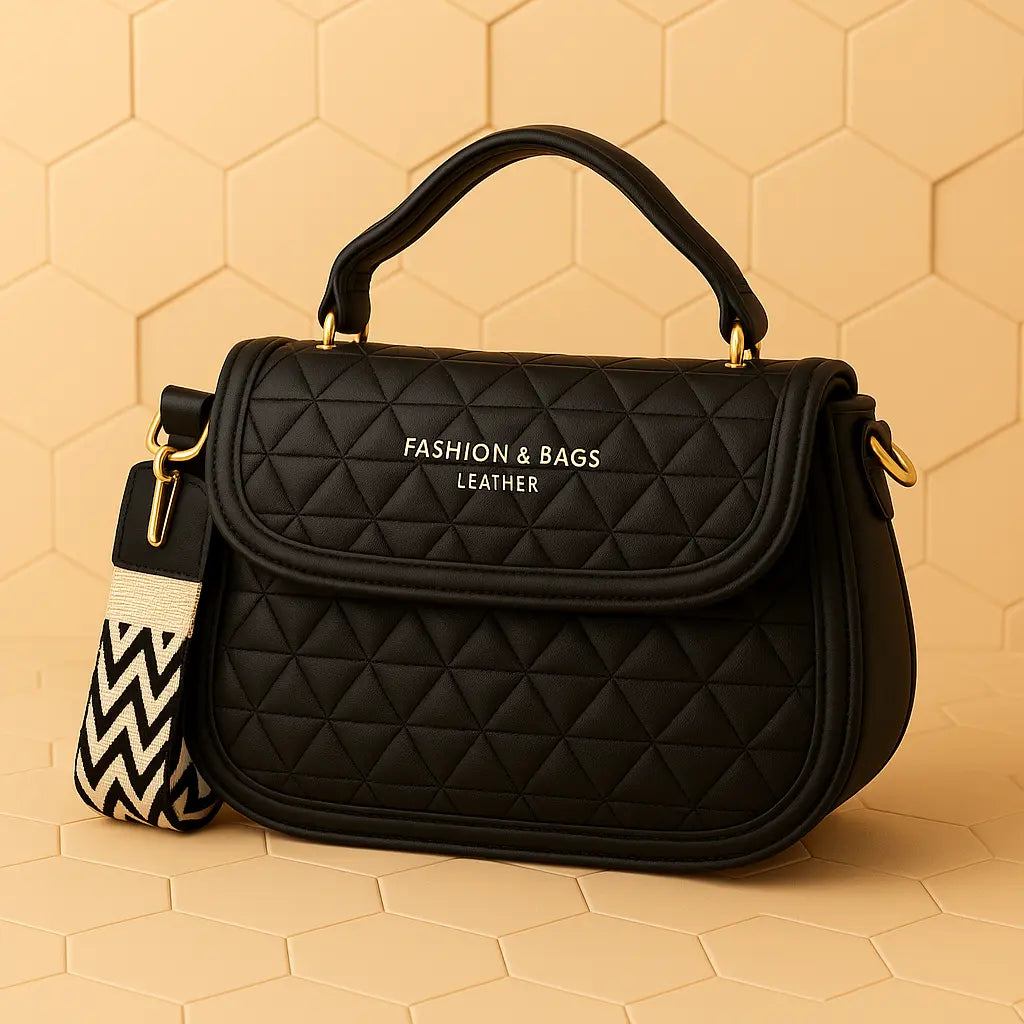 Quilted Crossbody Handbag - Designer Satchel with Adjustable Strap.