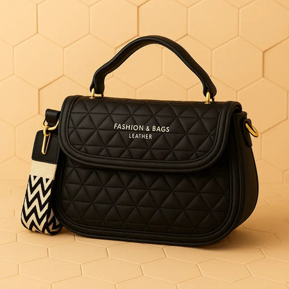 Quilted Crossbody Handbag - Designer Satchel with Adjustable Strap.
