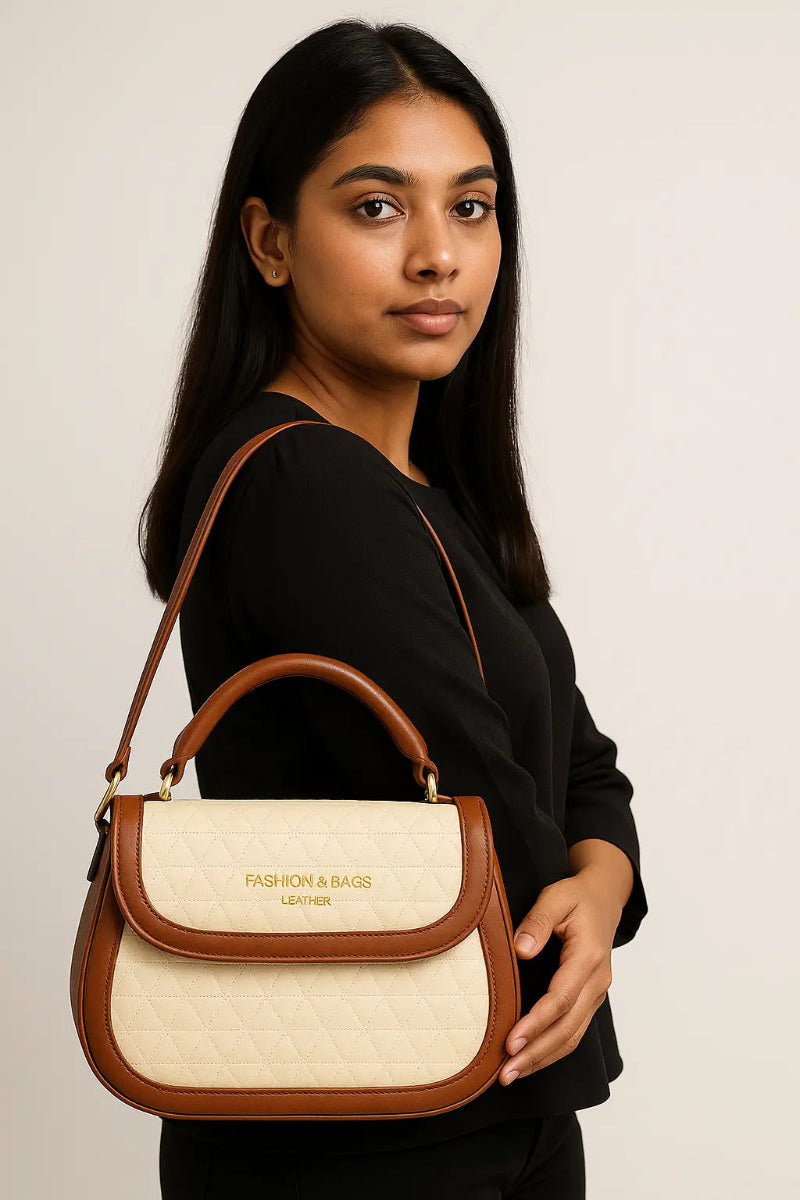 Quilted Crossbody Handbag - Designer Satchel with Adjustable Strap.