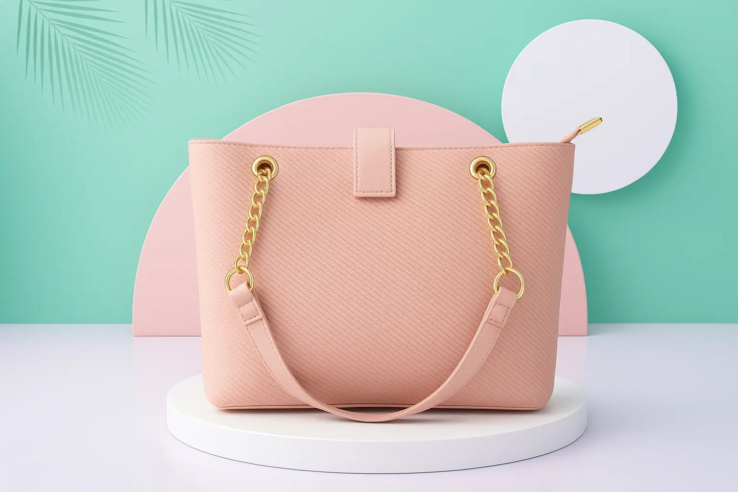 Pink Saffiano Leather Chain Handbag - Designer Tote Bag with Gold Hardware