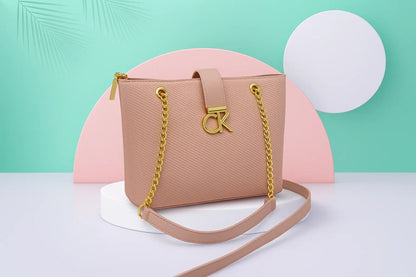 Pink Saffiano Leather Chain Handbag - Designer Tote Bag with Gold Hardware
