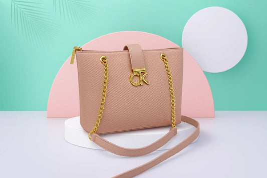 Pink Saffiano Leather Chain Handbag - Designer Tote Bag with Gold Hardware